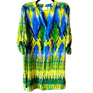 EUC CHICO’S Tunic, Swim Cover Up, Sz 1, S, 8, Geo, Boho, Coastal, lightweight